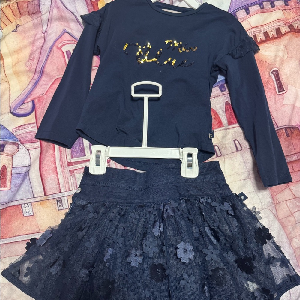 Boboli Navy Sequin Embellished Top